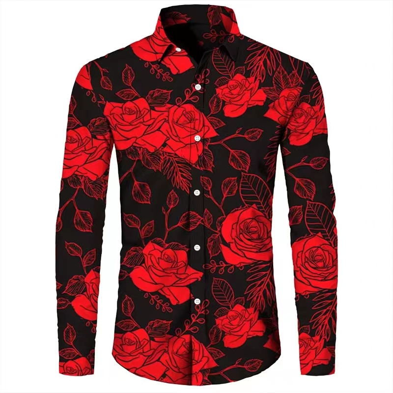 ファッションフラワー3Dプリントメンズ長袖シャツファッション - Fashion Mens Shirt のレビューと価格