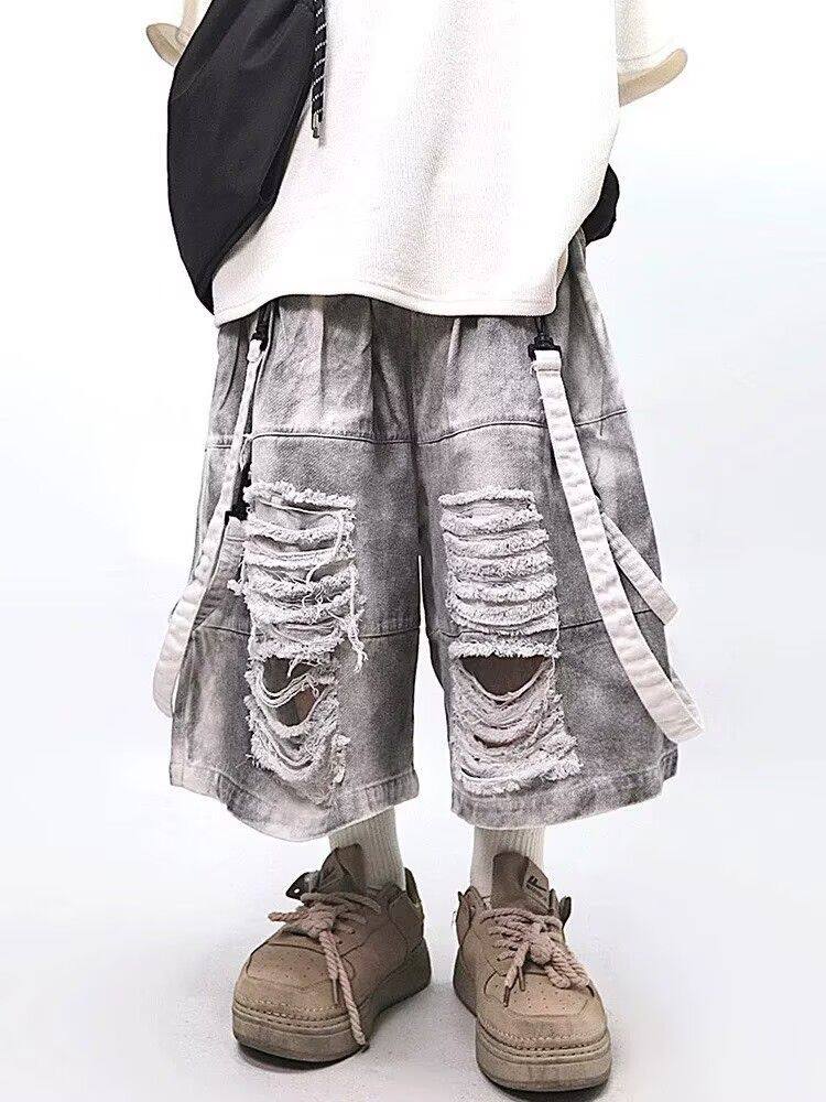 レトロヒップホップメンズリップドジーンズ夏アメリカンカジュア - Men'S Fashion Jeans のレビューと価格