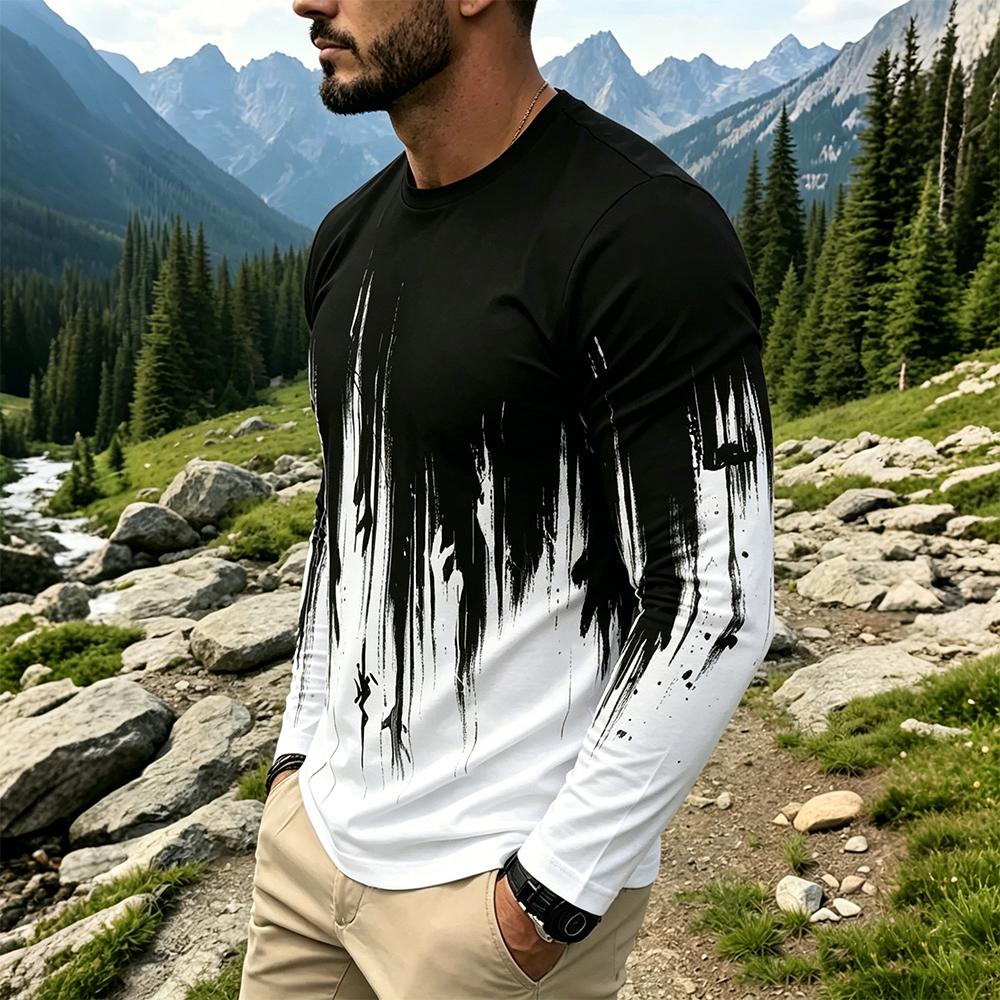メンズグラデーションインクスプラッシュ長袖Tシャツカジュアル - Men'S Spring Fashion のレビューと価格